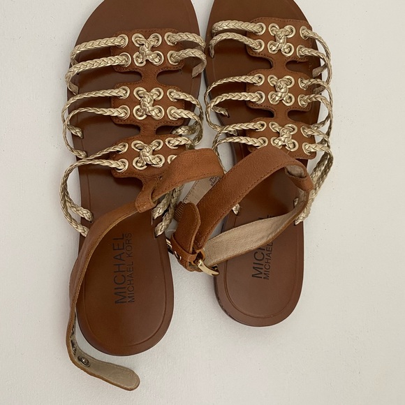MICHAEL KORS- brown&gold flats ankle strap size 8M - Picture 4 of 5